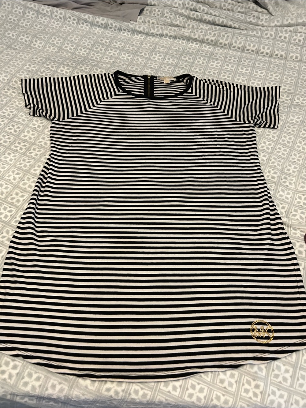 Black and White Striped women’s tshirt Dress - Casual Short Sleeve